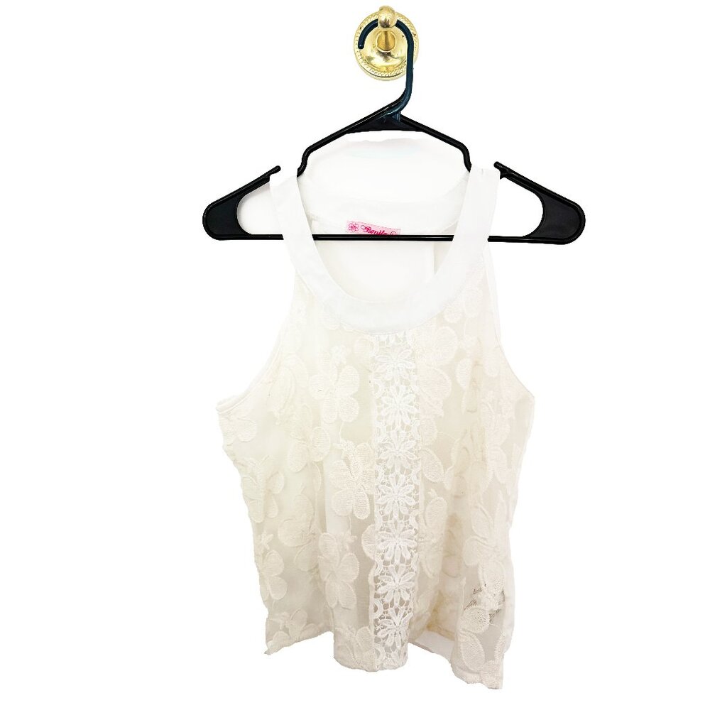 White flowers shear tank top